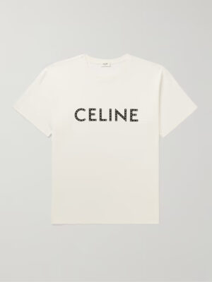 Crystal Logo Print Cotton Celine T shirt